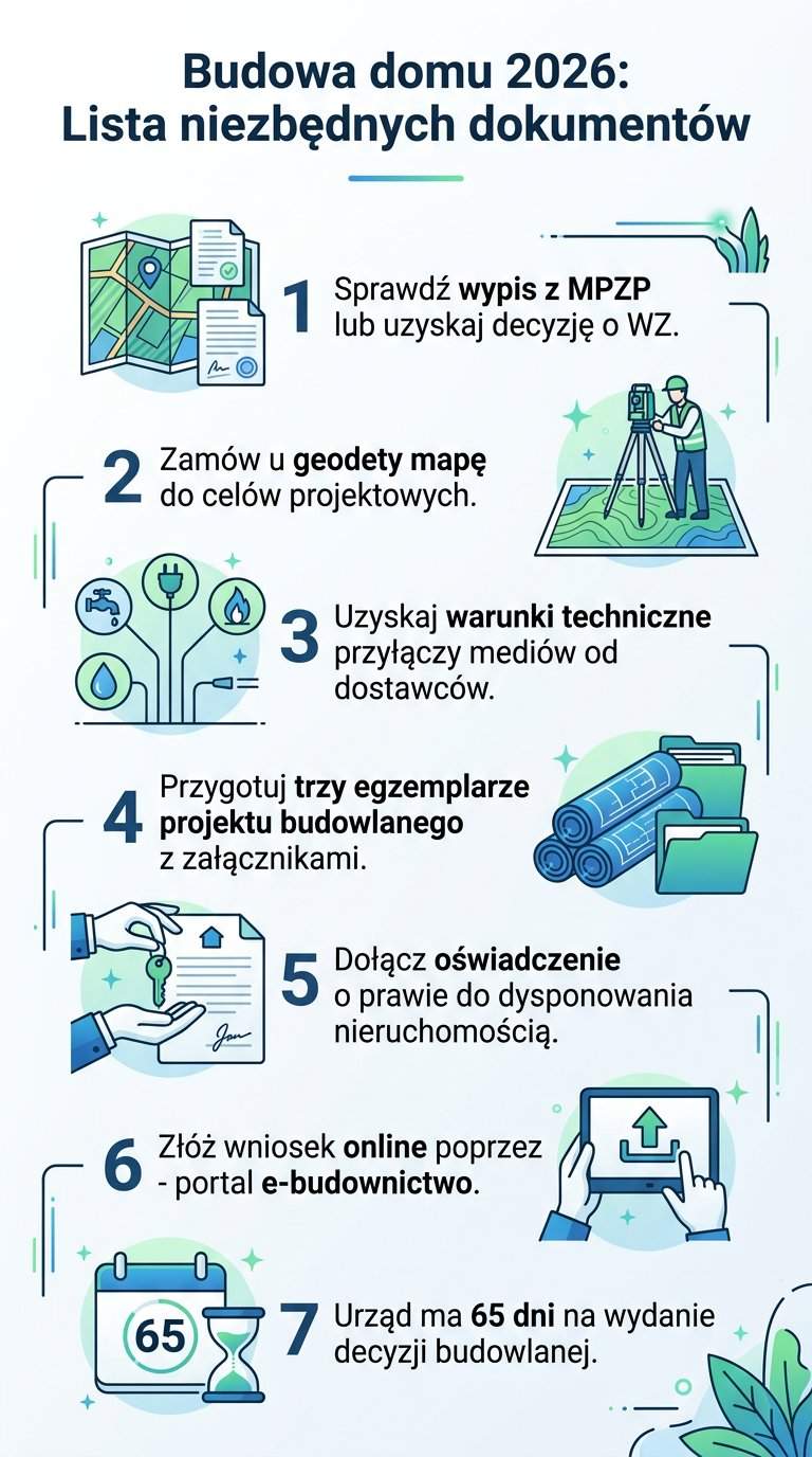 Infografika: Co potrzebne do pozwolenia na budowę? Lista dokumentów 2026