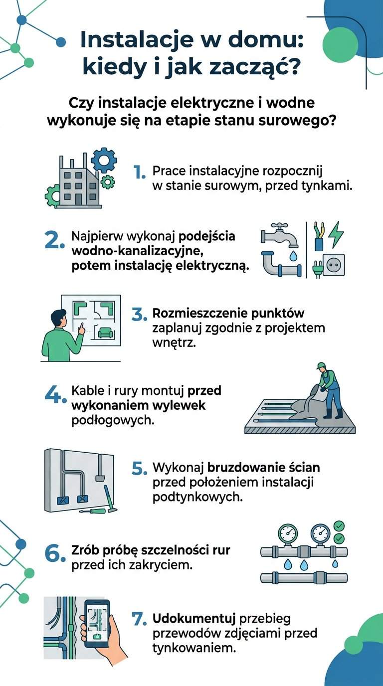Infografika: Czy instalacje elektryczne i wodne wykonuje się na etapie stanu surowego?
