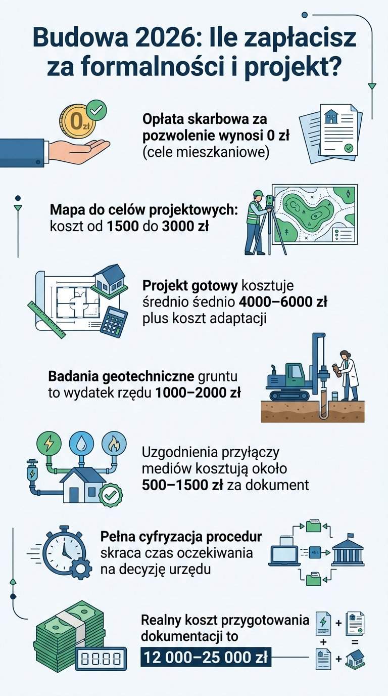 Infografika: Ile kosztują pozwolenia na budowę domu w 2026? Realne wydatki