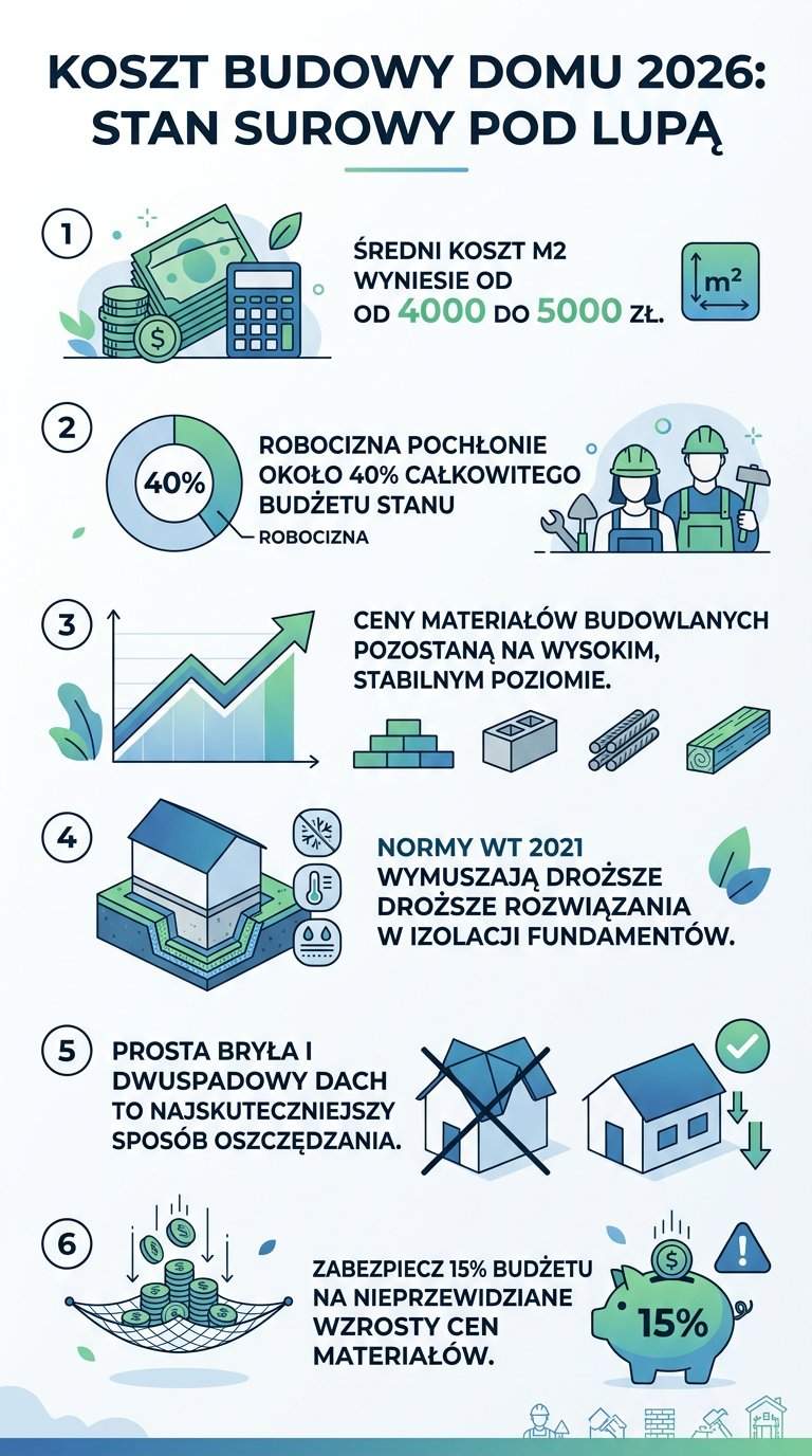 Infografika: Ile kosztuje postawienie domu w stanie surowym w 2026?