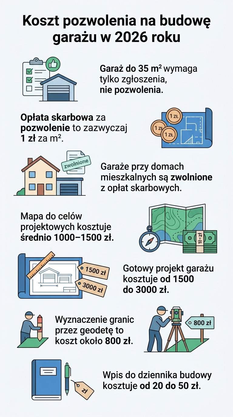 Infografika: Ile kosztuje pozwolenie na budowę garażu w 2026? Opłaty i koszty
