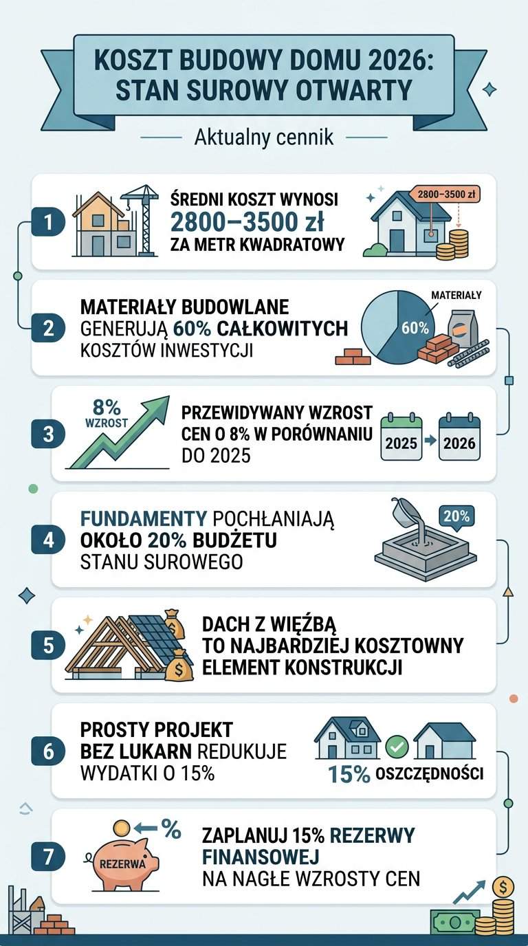 Infografika: Ile kosztuje stan surowy otwarty w 2026? Aktualny cennik