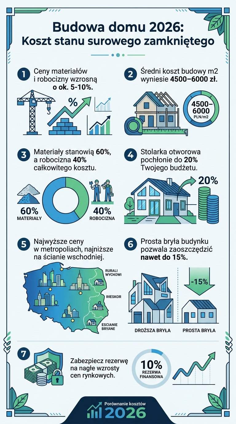 Infografika: Ile kosztuje stan surowy zamknięty w 2026? Porównanie kosztów