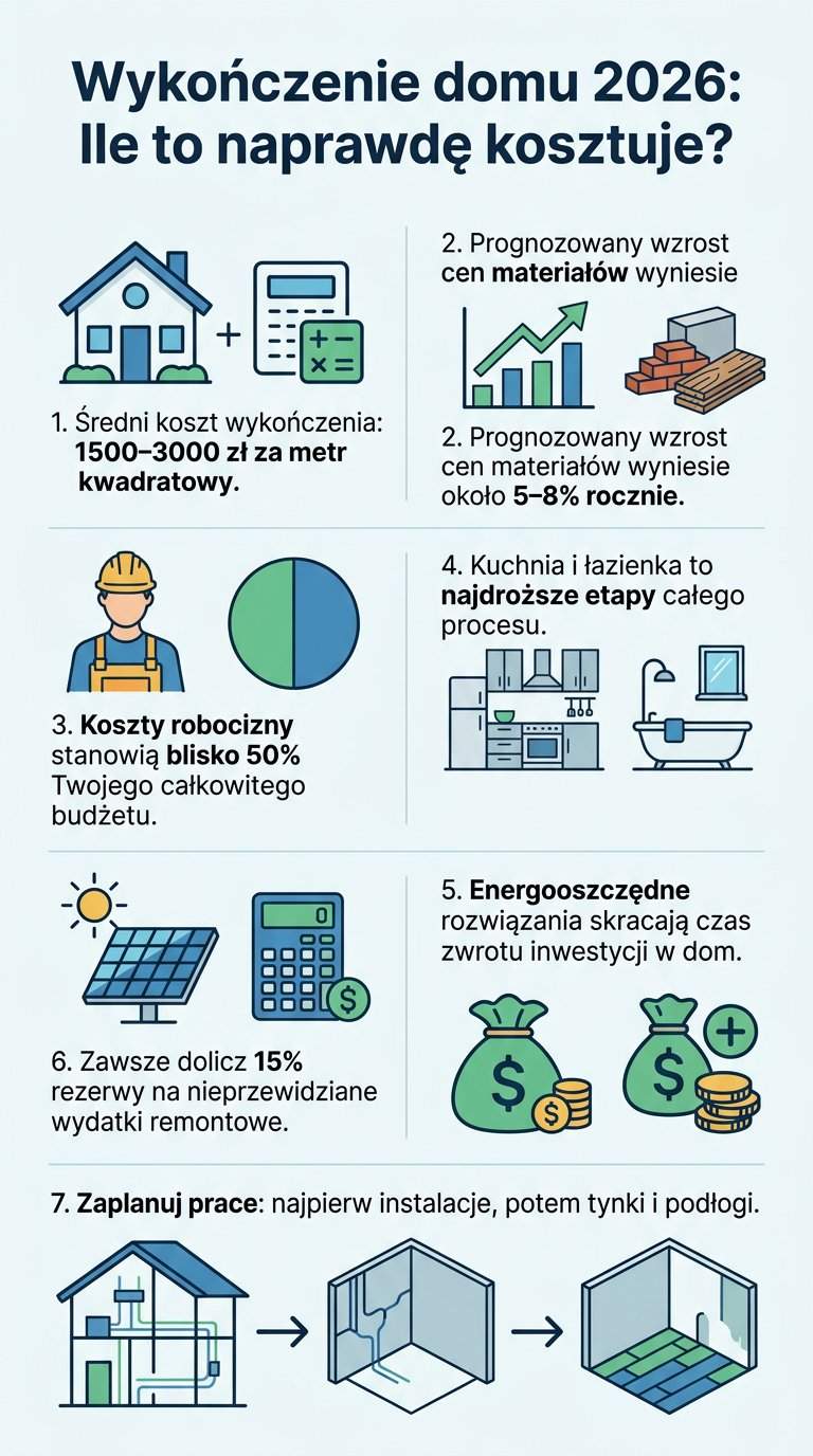 Infografika: Ile kosztuje wykończenie domu ze stanu surowego w 2026?
