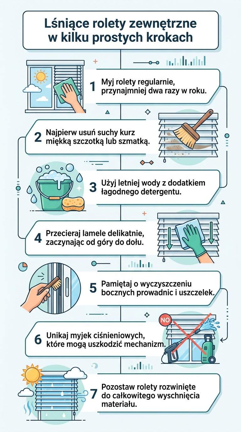 Infografika: Jak umyć rolety zewnętrzne?
