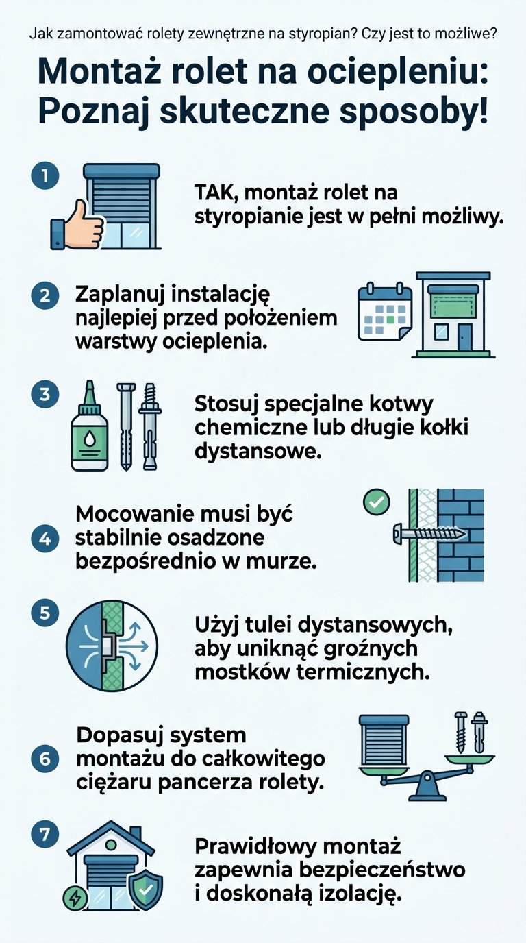 Infografika: Jak zamontować rolety zewnętrzne na styropian? Czy jest to możliwe?