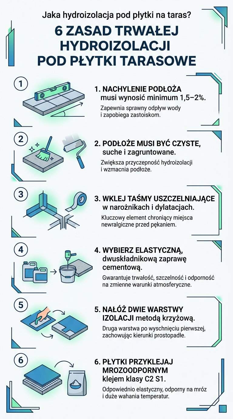 Infografika: Jaka hydroizolacja pod płytki na taras?
