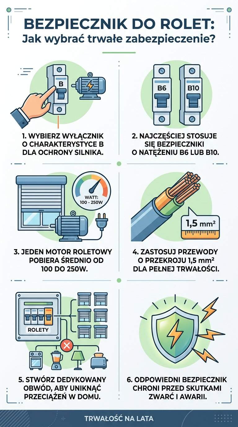Infografika: Jaki bezpiecznik do rolet zewnętrznych? Trwałość na lata