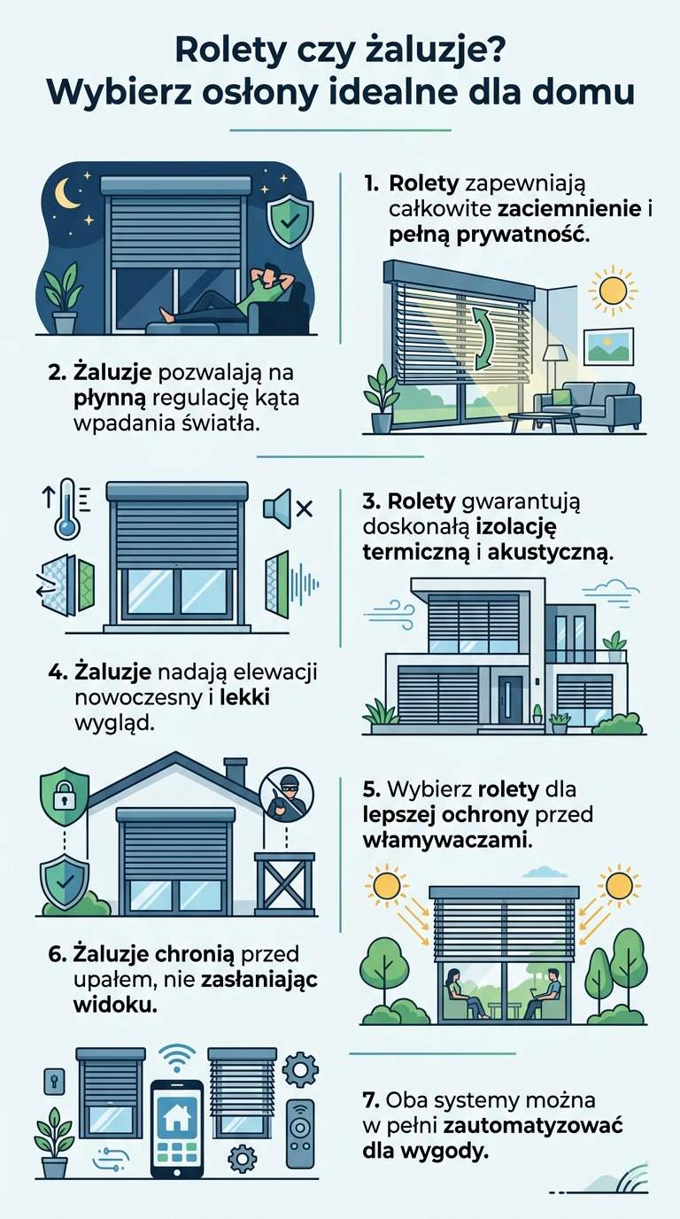 Infografika: Rolety zewnętrzne czy żaluzje fasadowe? Co wybrać?